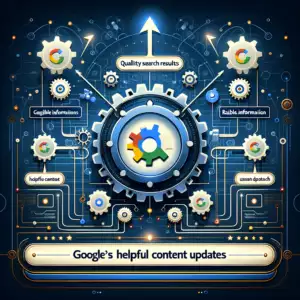  infographic showcasing Google's Helpful Content Updates. It illustrates the interconnectedness and purpose of these updates in enhancing search result quality