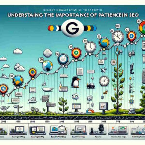 The image capturing the evolution of SEO and the importance of patience in this process has been created. It visually represents the significant milestones and changes in SEO practices over the years.
