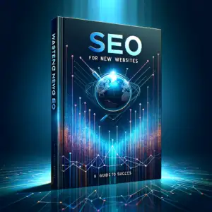 Here's the cover image for the guide titled "Mastering SEO for New Websites: A 2024 Guide to Success." It features a sleek, modern design with a deep blue gradient background, the title prominently displayed in a bold, professional font, and subtle graphic elements that embody the themes of SEO, discovery, and global reach.