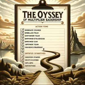 Here's the checklist-themed image for the "Odyssey of Multiplier Leadership" section of your guide. This design combines the elegance of a checklist with the metaphorical journey of leadership growth and transformation.