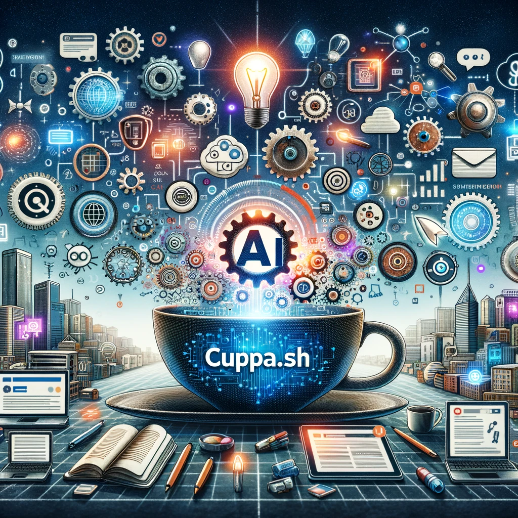 ncapsulates the essence of transitioning from traditional content creation to AI-driven processes, with Cuppa.sh at the heart of this transformation. This visual representation is designed to inspire and invite exploration into the future of content creation, highlighting efficiency, innovation, and SEO optimization as key benefits.