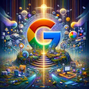 image encapsulating the multifaceted impact of Google's March 2024 Core Update, depicting the digital transformation towards higher-quality search results and the crackdown on spam.